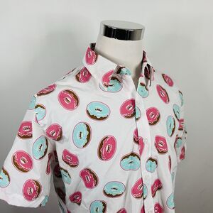 NWT Weekend Warrior Large Donut Print Lounge Shirt Short Sleeve Pink Green